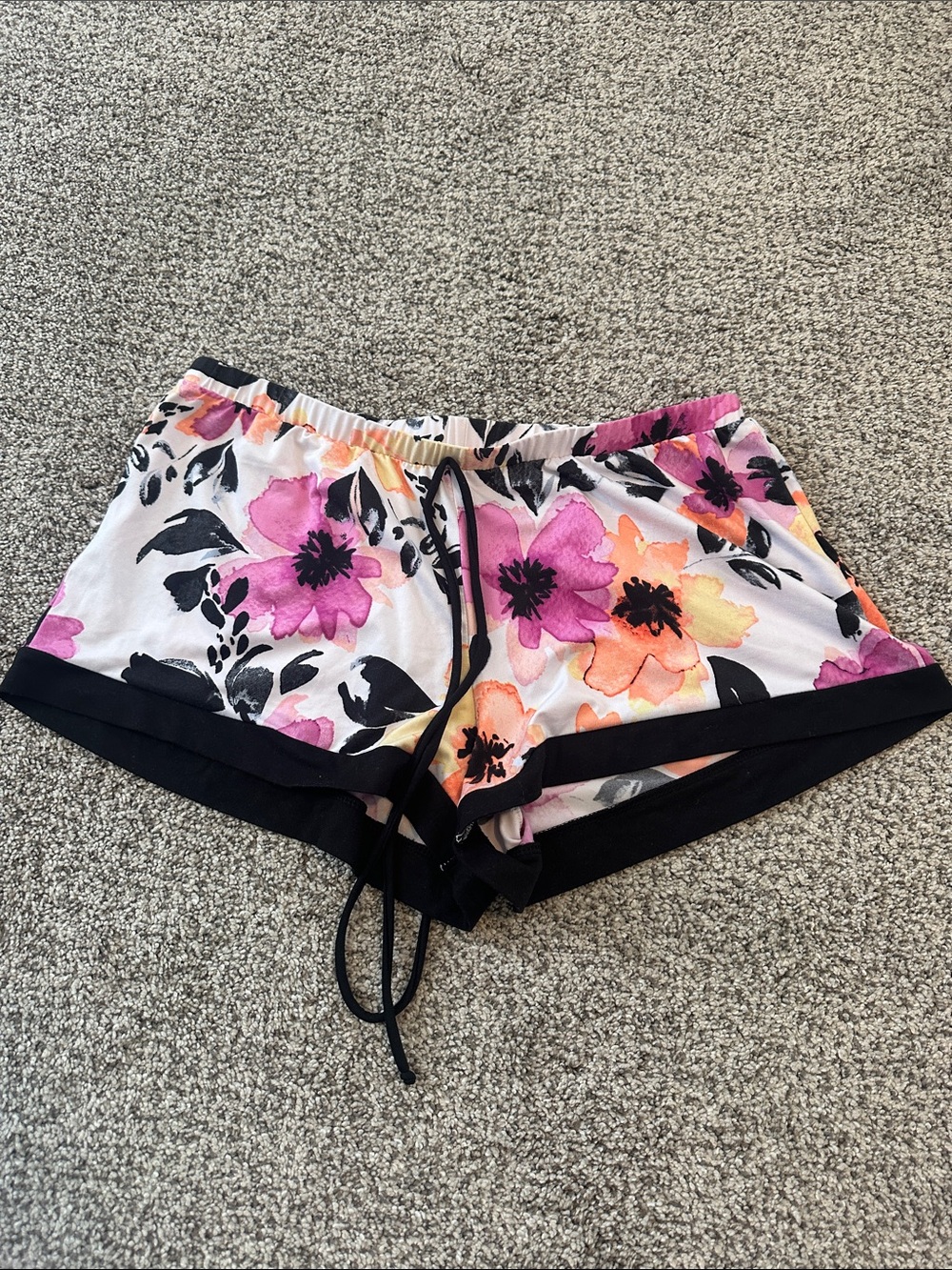 Floral Elastic-Waist Pajama Shorts in Pink & Orange